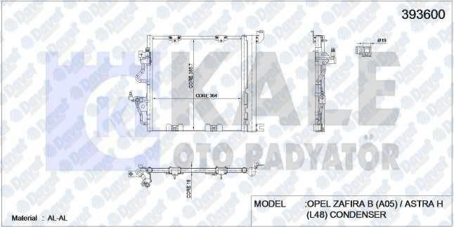KALE 393600 Klima Radyatoru Astra H (L48)-Zafira B (A05) (Al/Al) (405x385x18) (Kurutucu Ile)
